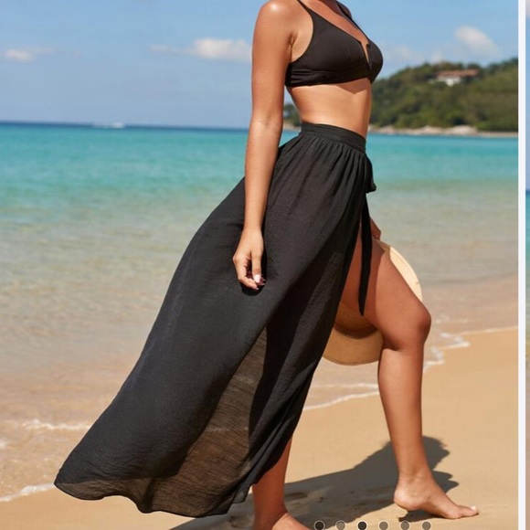BEACH WRAP BLACK MEDIUM COVERUP SKIRT NWT - Picture 4 of 6